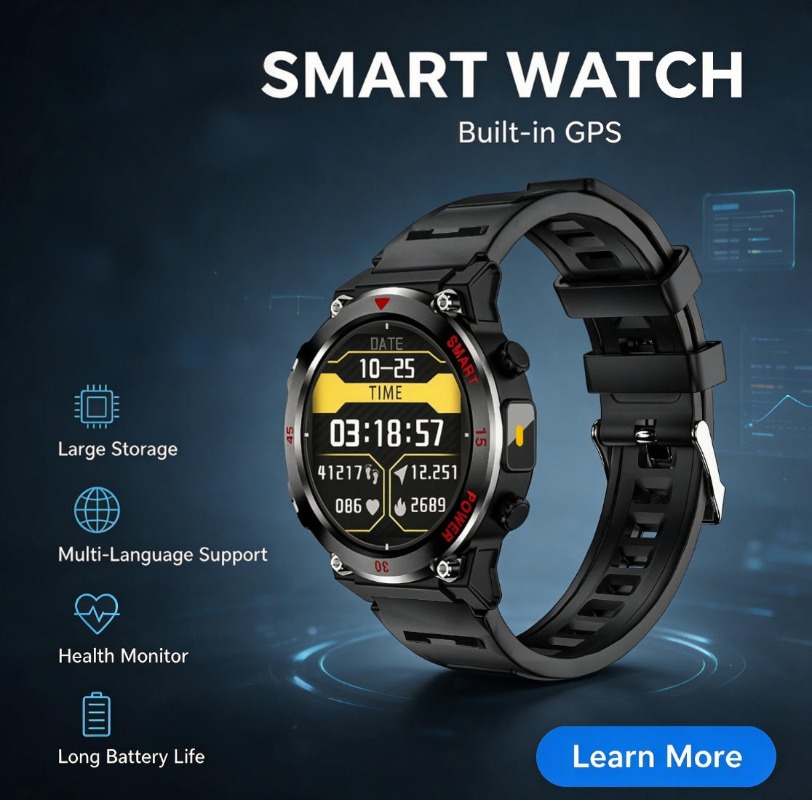 Outdoor Lighting Track - GPS Outdoor Sport Smartwatch, HD-scherm, hartslagmeting,