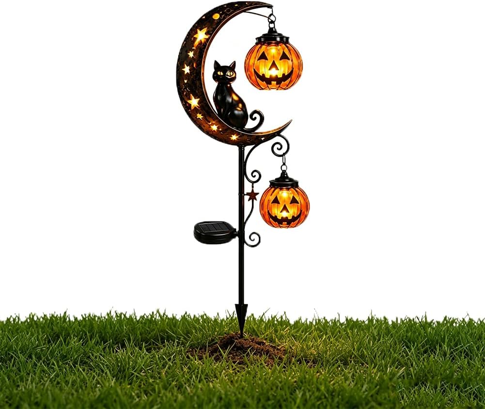 Outdoor Lighting Black - Solar Halloween Zwarte Kat Pompoen Maan