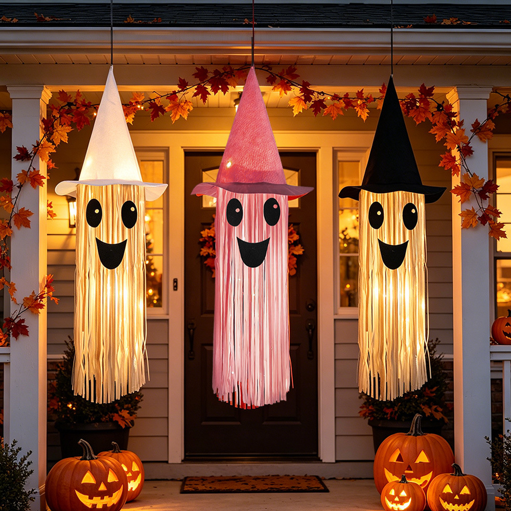 Outdoor Lighting Effects - Halloween Gloeiende Heksenhoed Spook Kwast Hangdecoratie,