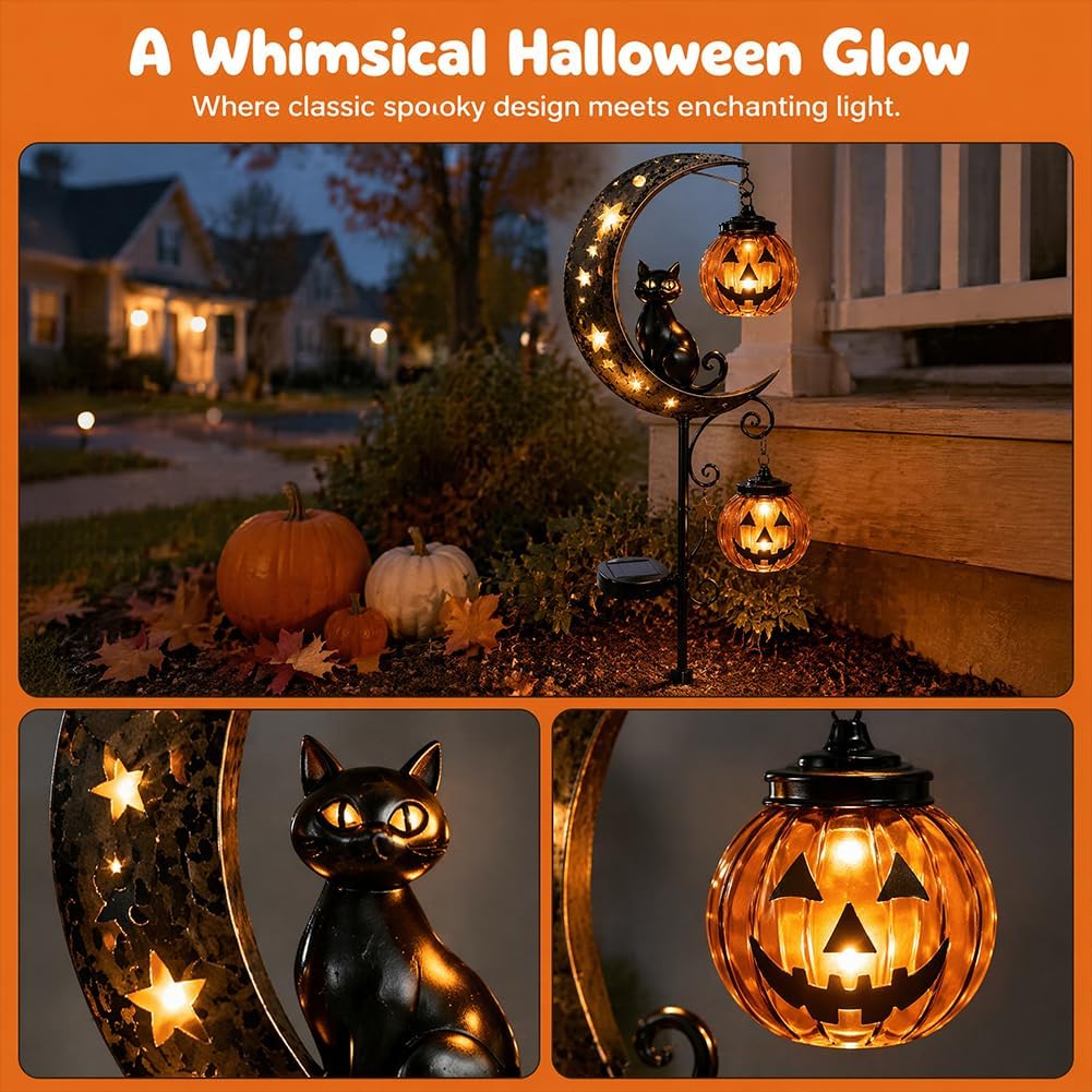 Solar Halloween Zwarte Kat Pom - Outdoor Lighting Black recensie en prijs